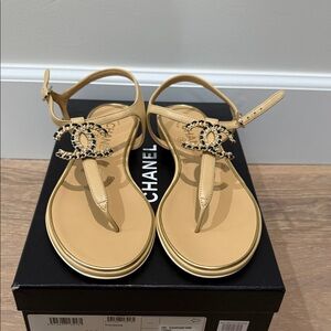 Authentic brand new CHANEL Beige Sandals with Iconic Logo